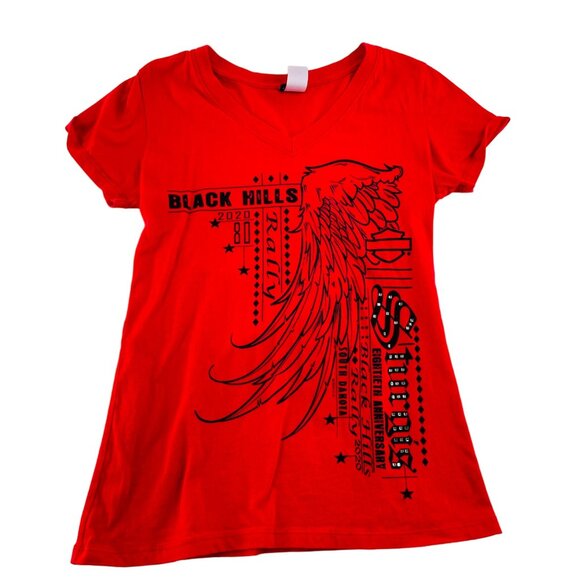 Harley-Davidson Sturgis 80th Anniversary Black Hills Rally Red Tee V Neck - Picture 1 of 5